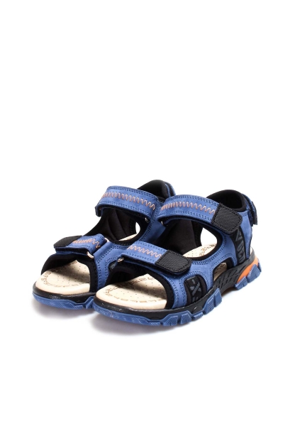 Tugerdi Hakiki Deri Mavi Cırt Crtlı Termo Taban Unisex Çocuk Sandalet TG0957424311310